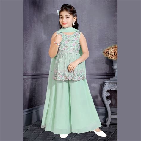 Buy Pista & Cream Sequin Work Girls Palazzo Suit – Mumkins