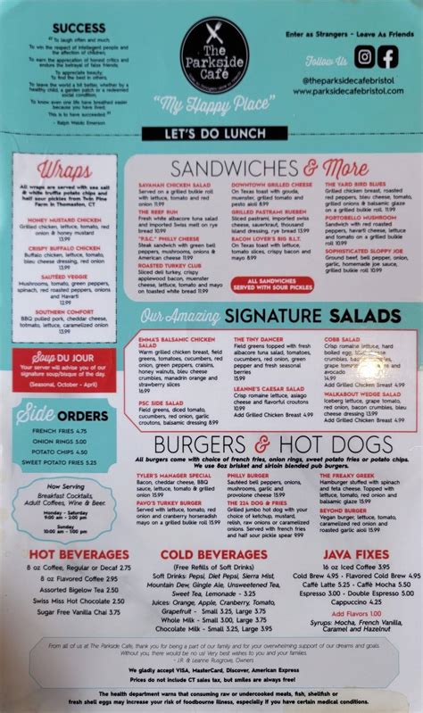 Menu at Parkside Cafe, Bristol, 224 N Main St