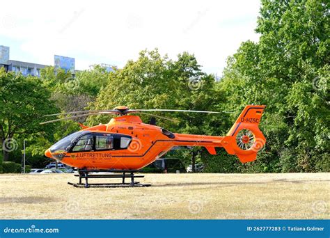 Eurocopter EC 135 D-HZSI on Helipad, Orange Rescue Helicopter, Air Medical Services, German Air ...