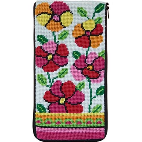 Stitch & Zip Eyeglass Case Needlepoint Kit- Pink and Orange Poppies ...