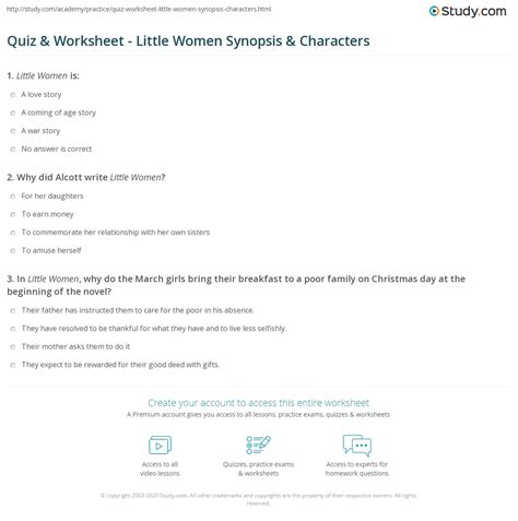 Quiz & Worksheet - Little Women Synopsis & Characters | Study.com