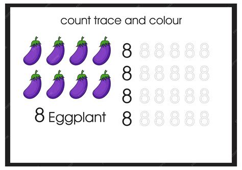 Premium Vector | Count trace and color eggplants. number 8
