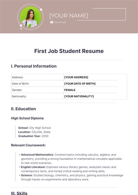 Free First Job Student Resume Template - Edit Online & Download | Template.net
