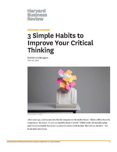 HBR 3 Simple Habits to Improve Your Critical Thinking - STRATEGIC THINKING 3 Simple Habits to ...