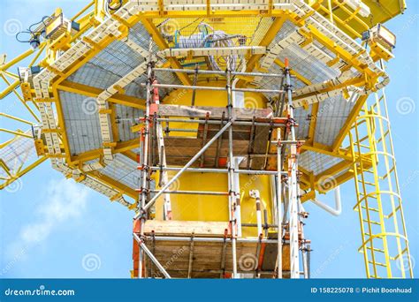 Scaffolding Work on Offshore Oil and Gas Central Processing Platform while Erected To Crane ...