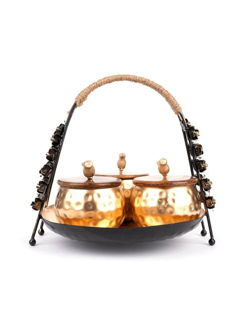 Rose Designed Basket with Serving Canisters - Set of 3