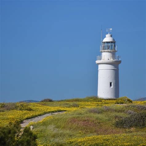 Lighthouse on land against clear sky | Premium Photo