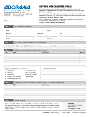 Adorama Return Merchandise Form - Blank Fillable Template | Fill Out ...