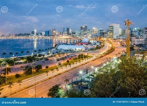 Skyline of Capital City Luanda, Luanda Bay and Seaside Promenade with Highway during Afternoon ...