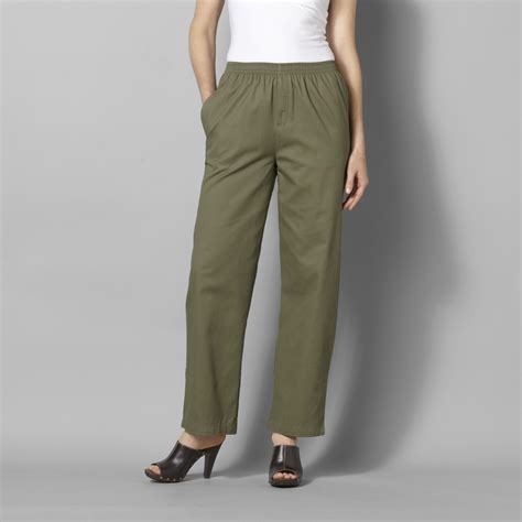 Basic Editions Women's Twill Elastic Waist Pants