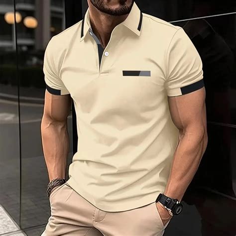 Business Casual Men Polo Shirt Short Sleeve Cotton Blend Summer Top ...