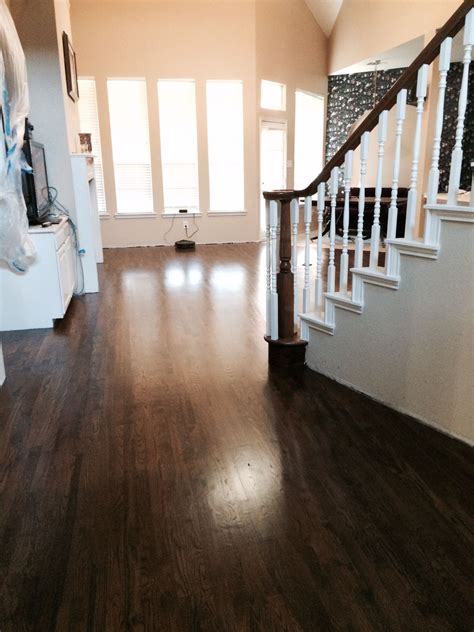 Dark Walnut Stain on White Oak Hardwood Floors