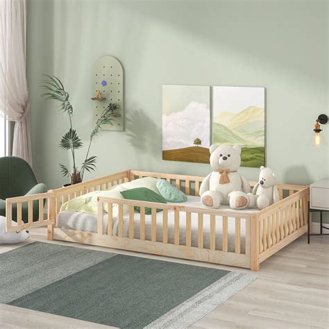 Amazon.com: Harper & Bright Designs Queen Size Floor Bed with Rails ...