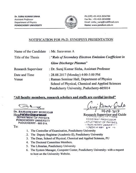 Notification for Ph.D Synopsis Presentation of Mr.A.Saravanan on 28th ...