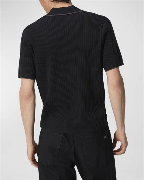 Men's Harbor Ribbed Johnny Collar Polo Shirt | Neiman Marcus