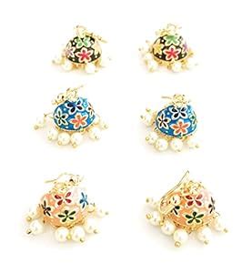 Buy jhumki set for women girls small size peach, blue and dark grey ...