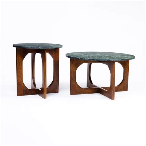 Buy Bea Green Marble Round Coffee Table with Wood Base Set of 2 Online