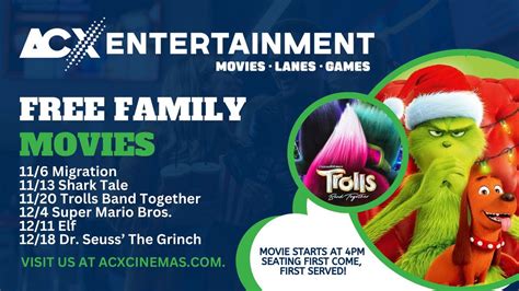 FREE Family Movies at ACX Entertainment at BAYSHORE, 5750 N Bayshore ...