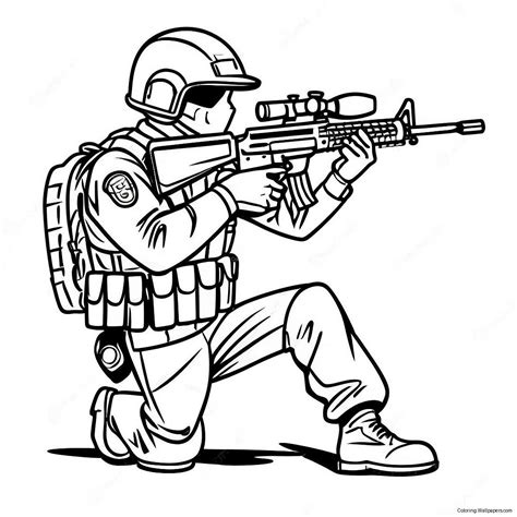 Swat Team Officer In Action Coloring Page (9001-7159)