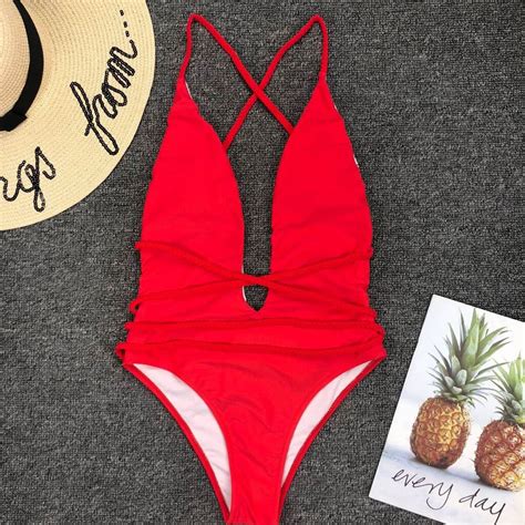 Multi-Way Low Back High Leg Brazilian One Piece Swimsuit - Red – Fiel Shop