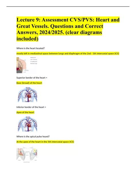 Lecture 9: Assessment CVS/PVS: Heart and Great Vessels. Questions and ...