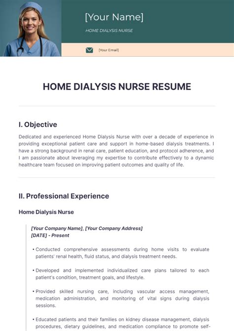 Free Home Dialysis Nurse Resume Template to Edit Online