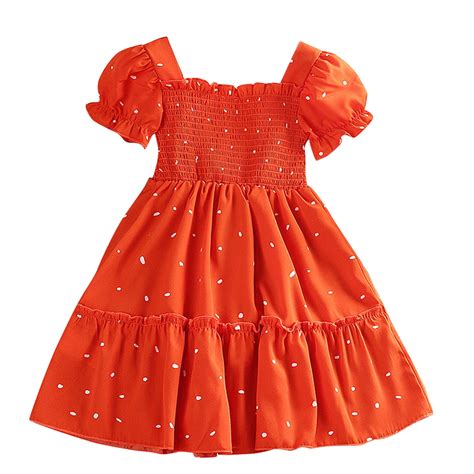 SHTXOZHI Little Girls Puff Short Sleeve Summer Dress Kids Square Neck A ...