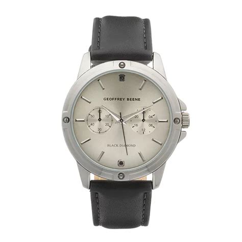 Geoffrey Beene Men's Gunmetal Tone Black Diamond Accent Leather Strap ...