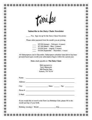 Fillable Online Subscribe to the Daisy Chain Newsletter. Daisy Chain ...