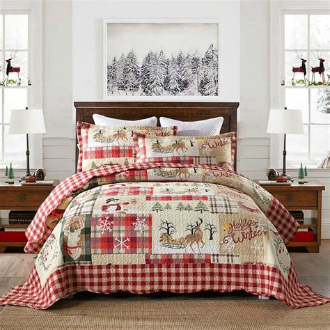 Christmas Deer Quilt Bedding Set: 3-piece Reversible Coverlet - Etsy