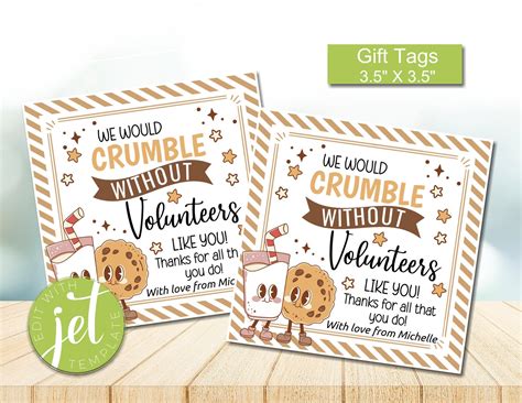 Volunteer Appreciation Gift Tag Printable, Volunteer Thank You Cookie ...