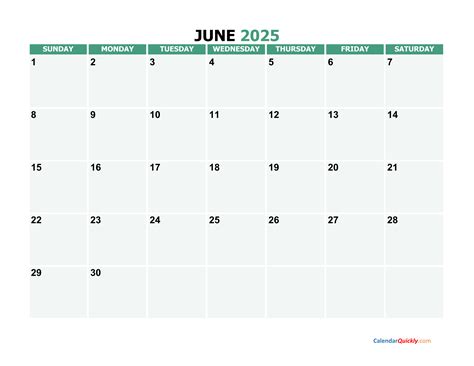 June 2025 Calendars | Calendar Quickly