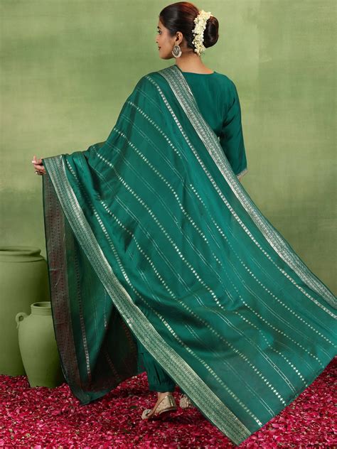 Buy Green Yoke Design Silk Blend Straight Suit With Dupatta Online at ...