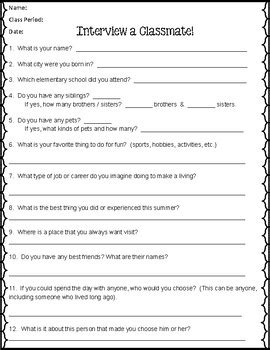 Classmate Interview Worksheet 的图像结果