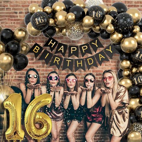 Zwarte en gouden ballonnen | 16e verjaardagsdecoraties ...