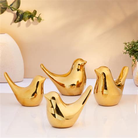 Buy Amazon Basics Ceramic Golden Blessing Birds Figurine for Home Decor ...