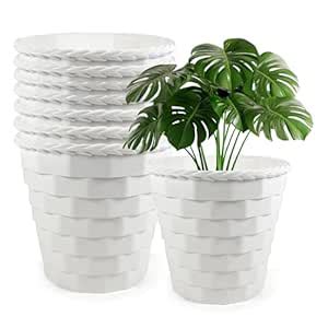 YK PLASTICS Plastic Brick Flower Pot for Plants - 8Pcs (8In Dia), White ...
