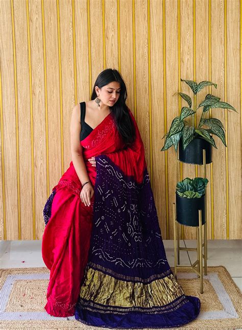 kasumbo pink and purple bandhani saree – Shree Bandhani Sutra