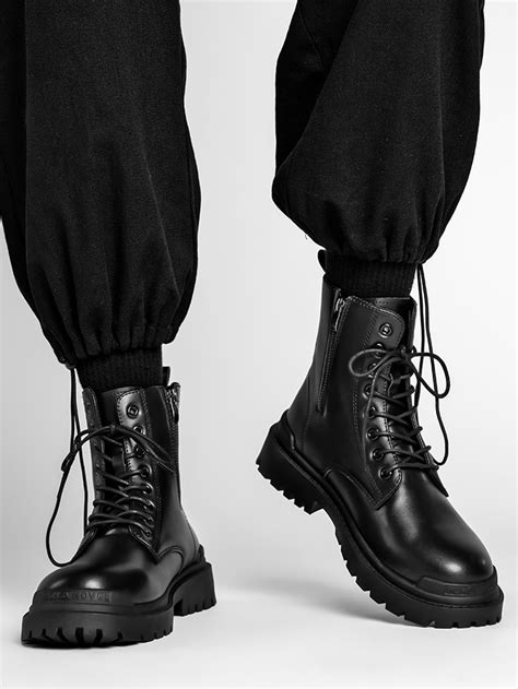 Black Collar Plain Combat Boots Embellished Men Shoes Combat Boots ...