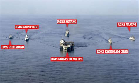 UK flagship HMS Prince of Wales sails alongside Royal Navy and South ...