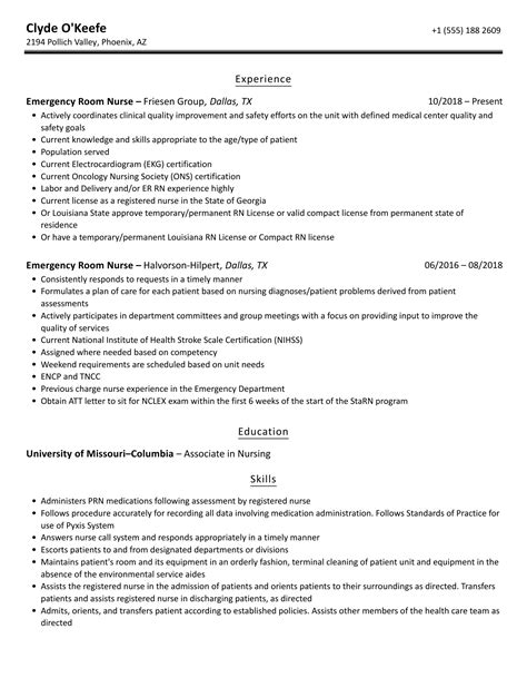 Emergency Room Nurse Resume Samples | Velvet Jobs