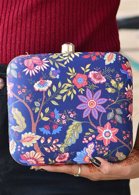 Get Blue Floral Printed Square Clutch at ₹ 1099 | LBB Shop