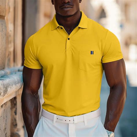 Men's Golf Shirt Casual Holiday Ribbed Polo Collar Short Sleeve Fashion ...