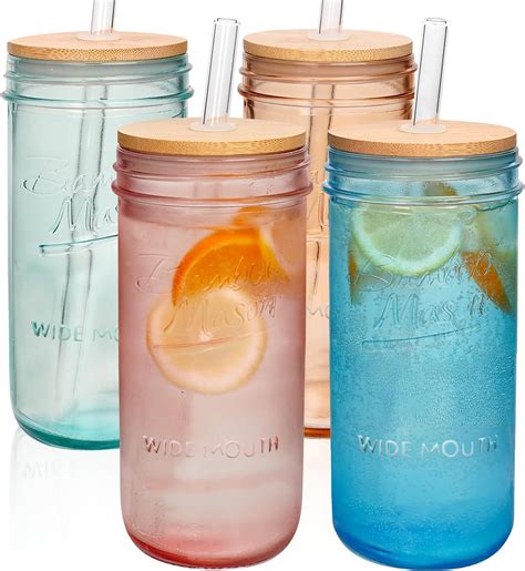 Amazon.com: ANOTION Colored Mason Jars with Lids and Straws- 24 oz ...