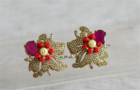 Matte finish cz ruby big coral floral earrings dj-49026 – dreamjwell