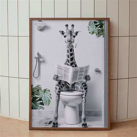 Poster Funny Giraffe Bathroom Poster Â€“ Quirky Wall Art, Modern Animal ...