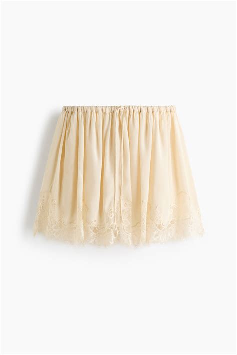 Women's Pale yellow Lace-trimmed viscose mini skirt | H&M IN