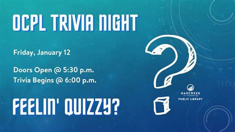 OCPL Trivia Night, Oak Creek WI Public Library, January 12 2024 ...