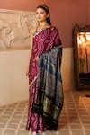 Buy Purple Modal, Silk Wave Bandhani Pattern Saree With Unstitched ...