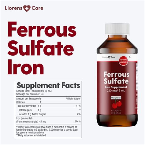 Buy Ferrous Sulfate Liquid Iron Supplement for Adults by Llorens Care - 220 mg in 5 ml Iron ...